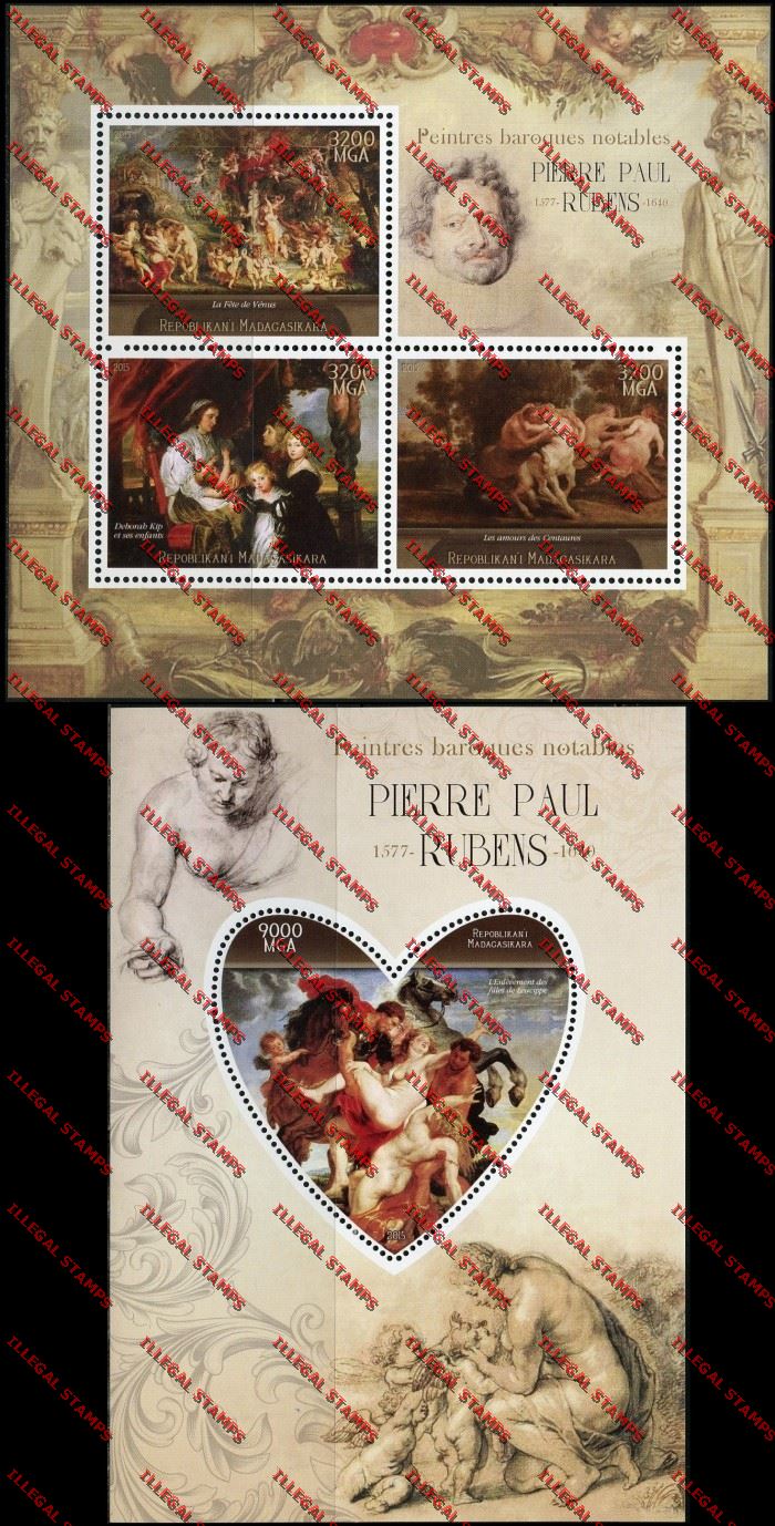 Madagascar 2015 Pierre Paul Rubens Illegal Stamp Souvenir Sheet and Sheetlet Madagascar 2015 Pierre Paul Rubens Illegal Stamp Souvenir Sheet and Sheetlet