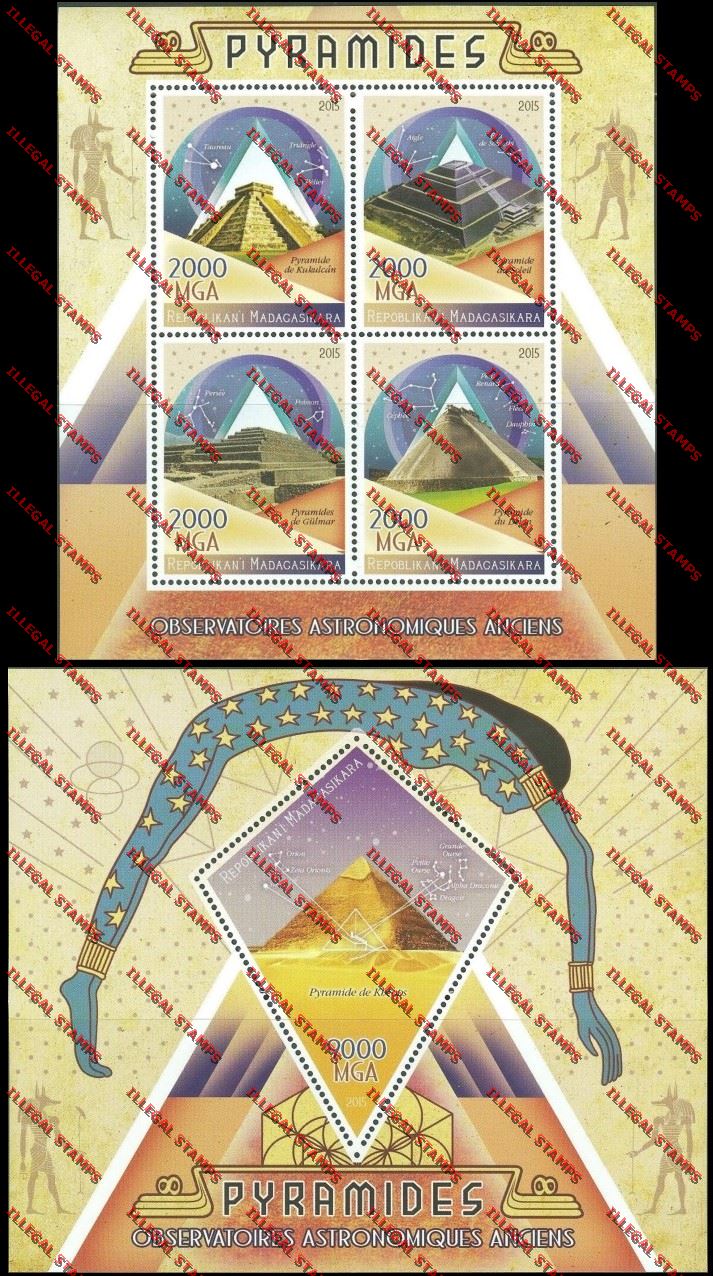 Madagascar 2015 Pyramids Illegal Stamp Souvenir Sheet and Sheetlet Madagascar 2015 Pyramids Illegal Stamp Souvenir Sheet and Sheetlet