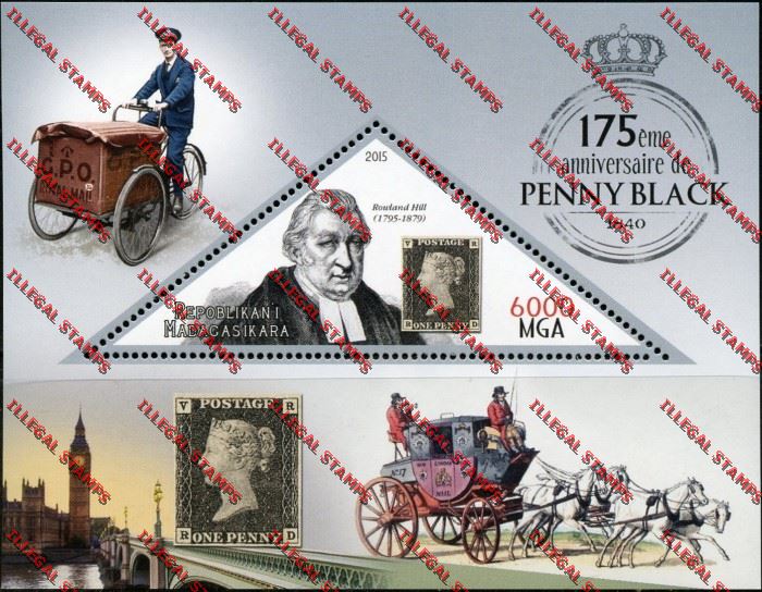 Madagascar 2015 Rowland Hill Penny Black Illegal Stamp Souvenir Sheet Madagascar 2015 Rowland Hill Penny Black Illegal Stamp Souvenir Sheet