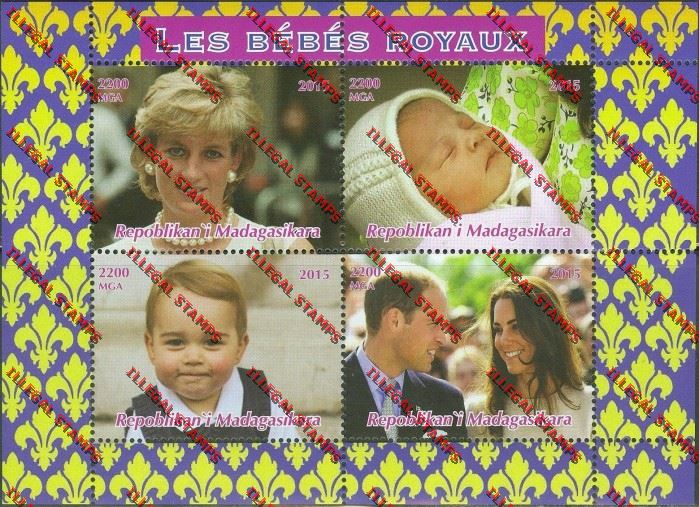 Madagascar 2015 The Royal Babies Illegal Stamp Souvenir Sheetlet Madagascar 2015 The Royal Babies Illegal Stamp Souvenir Sheetlet
