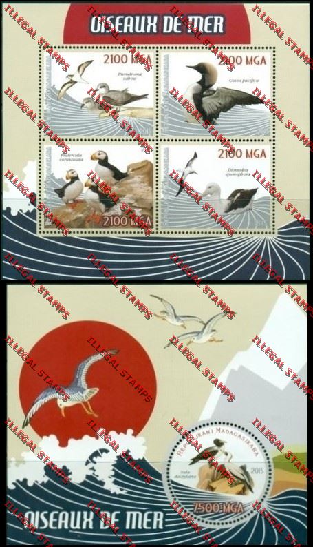 Madagascar 2015 Seabirds Illegal Stamp Souvenir Sheet and Sheetlet Madagascar 2015 Seabirds Illegal Stamp Souvenir Sheet and Sheetlet