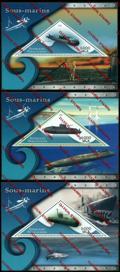 Madagascar 2015 Submarines Illegal Stamp Souvenir Sheets Madagascar 2015 Submarines Illegal Stamp Souvenir Sheets