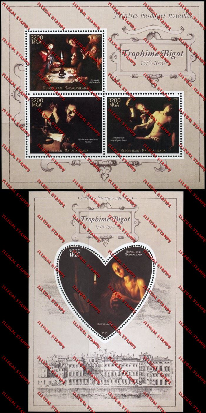 Madagascar 2015 Trophime Bigot Illegal Stamp Souvenir Sheet and Sheetlet Madagascar 2015 Trophime Bigot Illegal Stamp Souvenir Sheet and Sheetlet