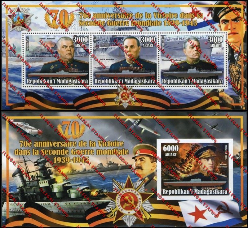 Madagascar 2015 70th Anniversary of the Victory of World War II Illegal Stamp Souvenir Sheetlets Madagascar 2015 70th Anniversary of the Victory of World War II Illegal Stamp Souvenir Sheetlets