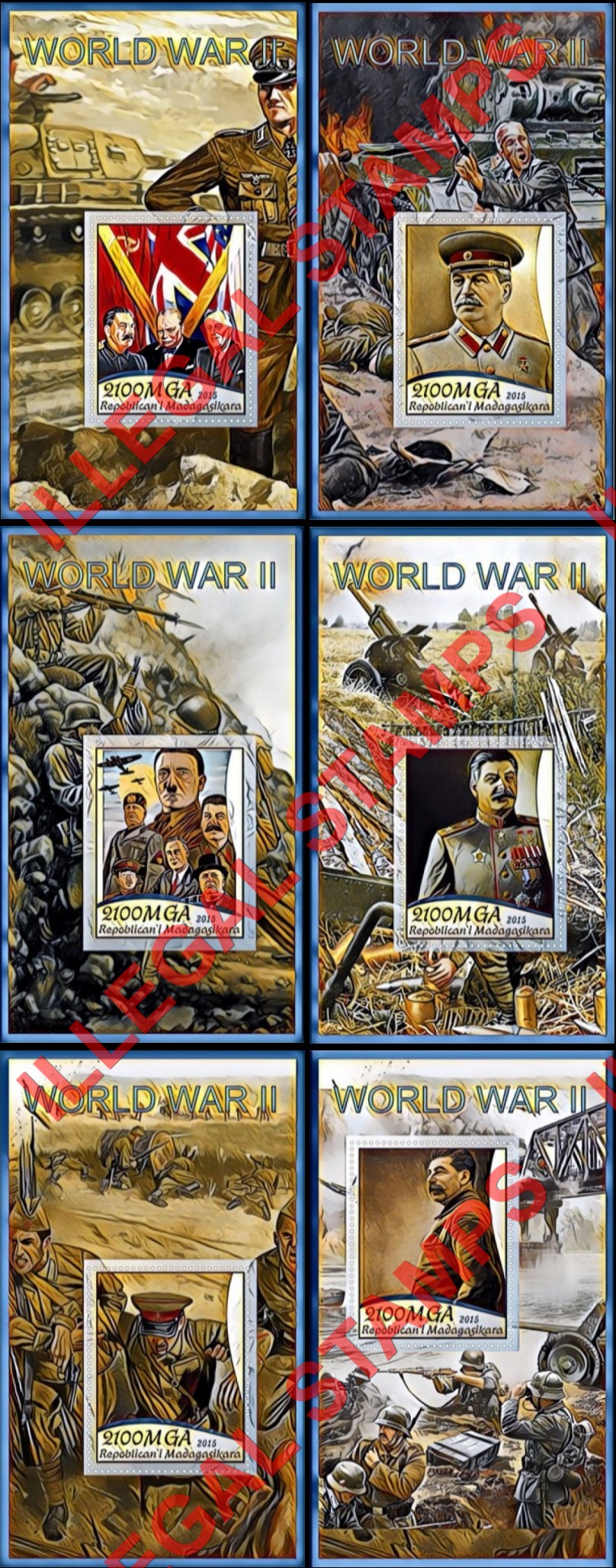 Madagascar 2015 World War II Illegal Stamp Souvenir Sheets of 1 Madagascar 2015 World War II Illegal Stamp Souvenir Sheets of 1