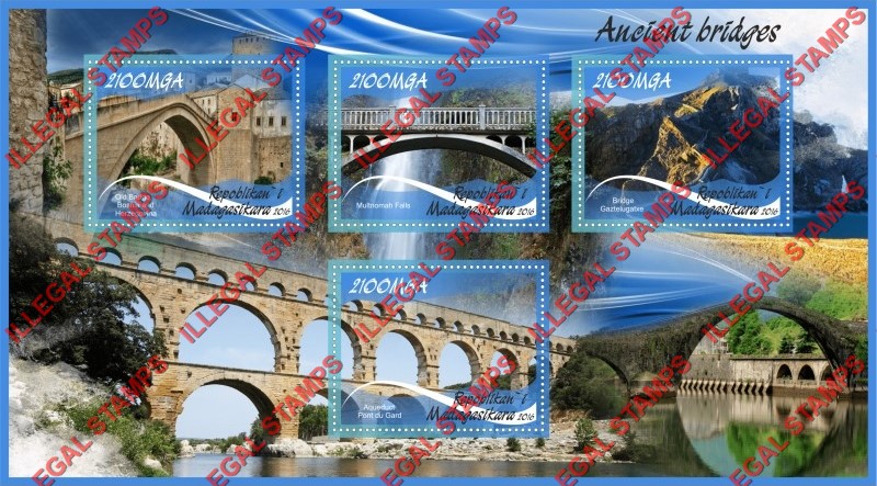 Madagascar 2016 Ancient Bridges Illegal Stamp Souvenir Sheet of 4 Madagascar 2016 Ancient Bridges Illegal Stamp Souvenir Sheet of 4