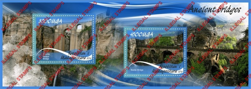 Madagascar 2016 Ancient Bridges Illegal Stamp Souvenir Sheet of 2 Madagascar 2016 Ancient Bridges Illegal Stamp Souvenir Sheet of 2