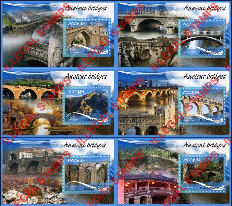 Madagascar 2016 Ancient Bridges Illegal Stamp Souvenir Sheets of 1 Madagascar 2016 Ancient Bridges Illegal Stamp Souvenir Sheets of 1