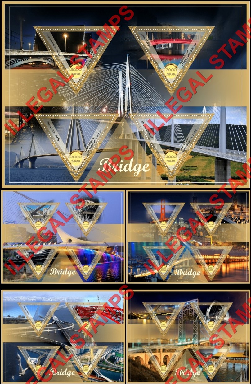 Madagascar 2016 Bridges Illegal Stamp Souvenir Sheets of 4 Madagascar 2016 Bridges Illegal Stamp Souvenir Sheets of 4