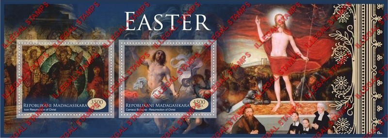 Madagascar 2016 Easter Paintings Illegal Stamp Souvenir Sheet of 2 Madagascar 2016 Easter Paintings Illegal Stamp Souvenir Sheet of 2
