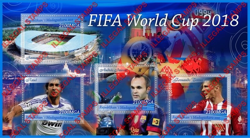 Madagascar 2016 FIFA World Cup 2018 Illegal Stamp Souvenir Sheet of 4 Madagascar 2016 FIFA World Cup 2018 Illegal Stamp Souvenir Sheet of 4