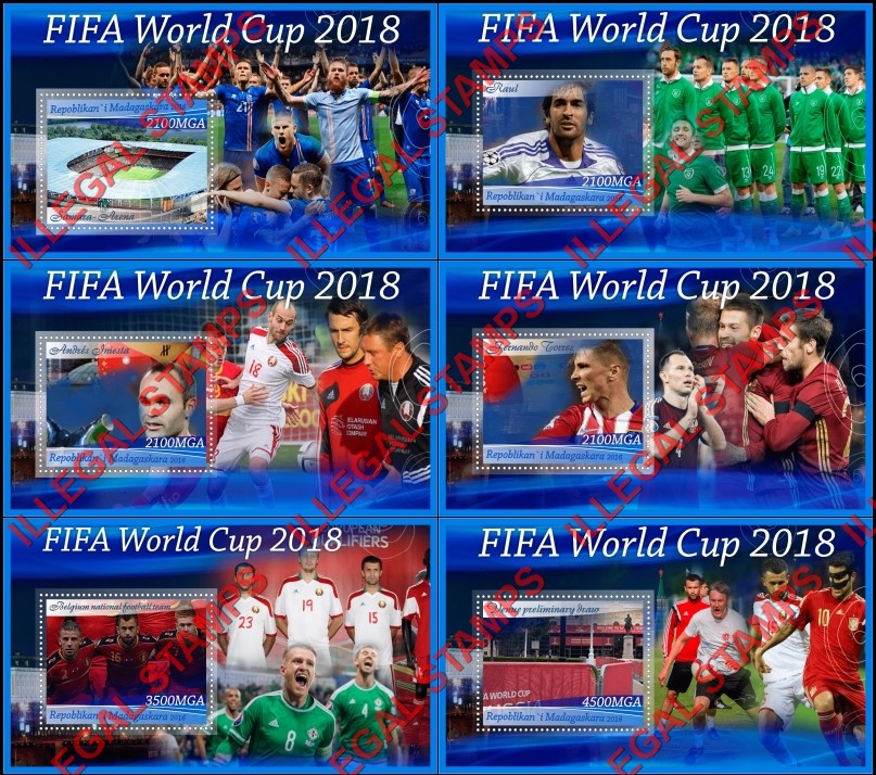 Madagascar 2016 FIFA World Cup 2018 Illegal Stamp Souvenir Sheets of 1 Madagascar 2016 FIFA World Cup 2018 Illegal Stamp Souvenir Sheets of 1