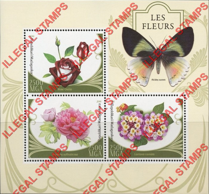 Madagascar 2016 Flowers Illegal Stamp Souvenir Sheet of 3 Madagascar 2016 Flowers Illegal Stamp Souvenir Sheet of 3