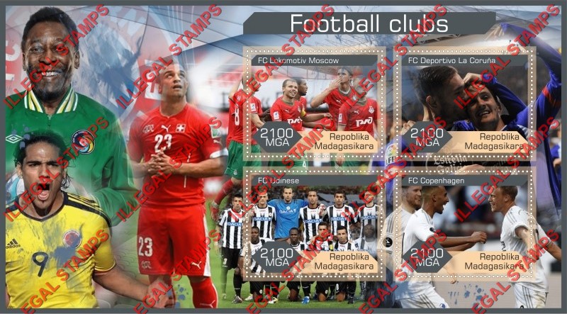 Madagascar 2016 Football Clubs Illegal Stamp Souvenir Sheet of 4 Madagascar 2016 Football Clubs Illegal Stamp Souvenir Sheet of 4