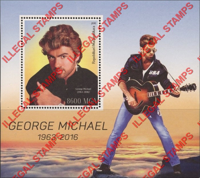 Madagascar 2016 George Michael Illegal Stamp Souvenir Sheet of 1 Madagascar 2016 George Michael Illegal Stamp Souvenir Sheet of 1