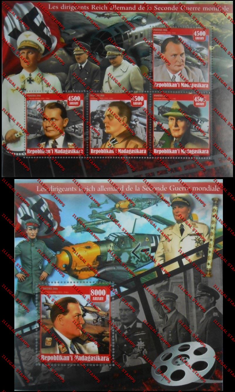Madagascar 2016 The German Reich Leaders of the Second World War Illegal Stamp Souvenir Sheet Set 2 Madagascar 2016 The German Reich Leaders of the Second World War Illegal Stamp Souvenir Sheet Set 2