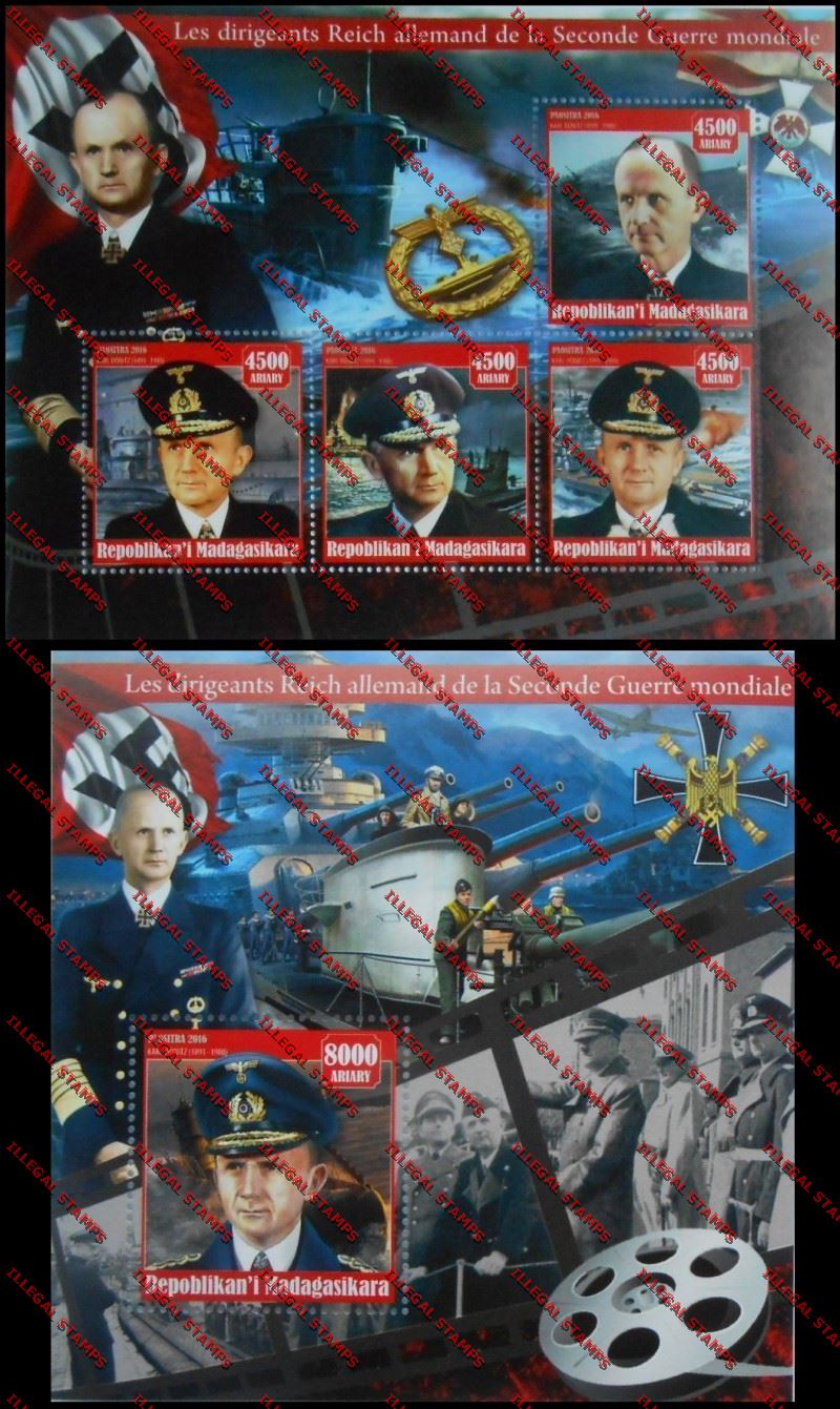 Madagascar 2016 The German Reich Leaders of the Second World War Illegal Stamp Souvenir Sheet Set 3 Madagascar 2016 The German Reich Leaders of the Second World War Illegal Stamp Souvenir Sheet Set 3