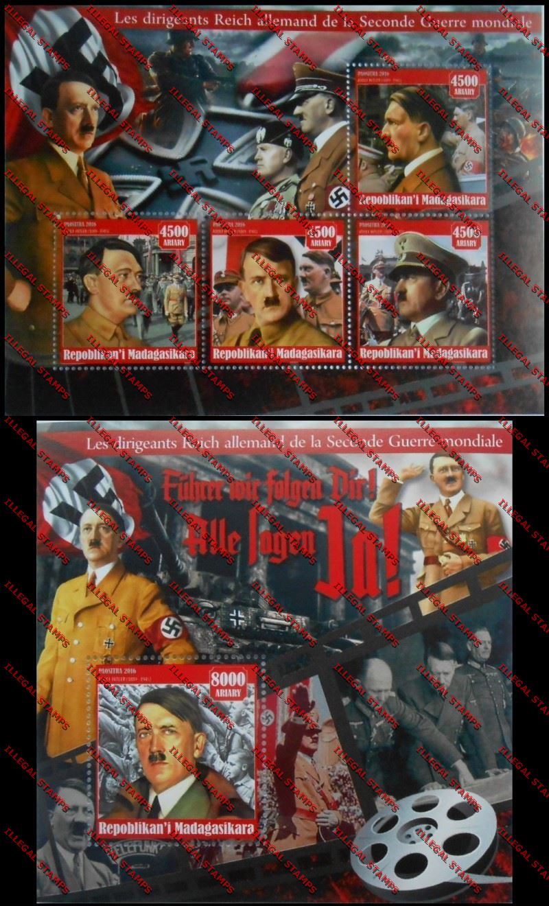 Madagascar 2016 The German Reich Leaders of the Second World War Illegal Stamp Souvenir Sheet Set 4 Madagascar 2016 The German Reich Leaders of the Second World War Illegal Stamp Souvenir Sheet Set 4