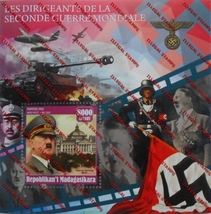 Madagascar 2016 The Leaders of the Second World War Hitler Illegal Stamp Souvenir Sheet Madagascar 2016 The Leaders of the Second World War Hitler Illegal Stamp Souvenir Sheet