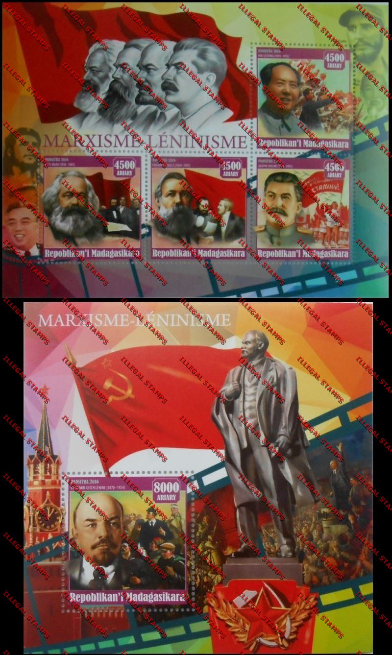 Madagascar 2016 Marxism Leninism Illegal Stamp Souvenir Sheets of 4 and 1 Madagascar 2016 Marxism Leninism Illegal Stamp Souvenir Sheets of 4 and 1