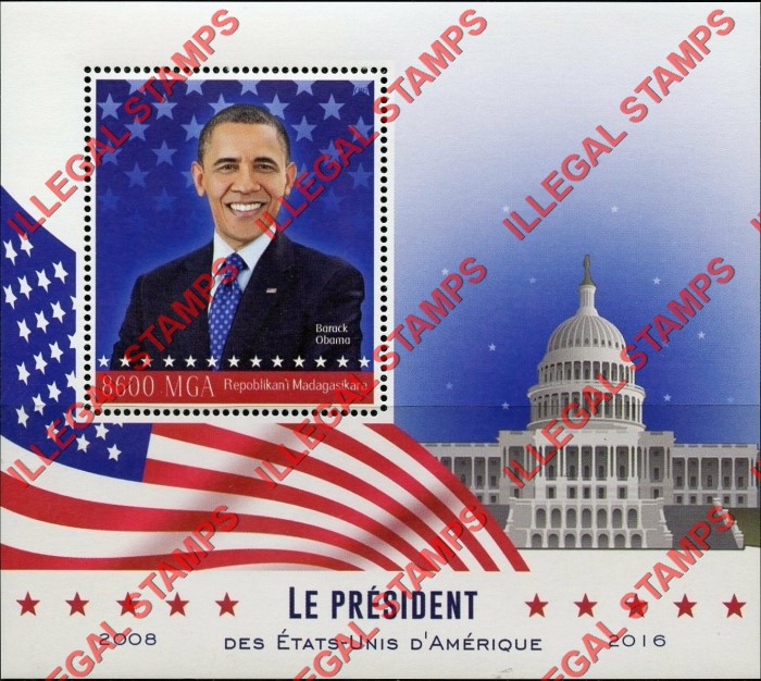 Madagascar 2016 Barack Obama Illegal Stamp Souvenir Sheet of 1 Madagascar 2016 Barack Obama Illegal Stamp Souvenir Sheet of 1