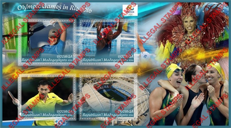 Madagascar 2016 Olympic Games in Rio Illegal Stamp Souvenir Sheet of 4 Madagascar 2016 Olympic Games in Rio Illegal Stamp Souvenir Sheet of 4