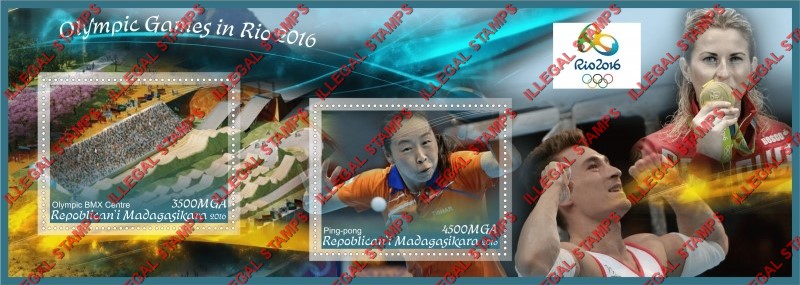 Madagascar 2016 Olympic Games in Rio Illegal Stamp Souvenir Sheet of 2 Madagascar 2016 Olympic Games in Rio Illegal Stamp Souvenir Sheet of 2