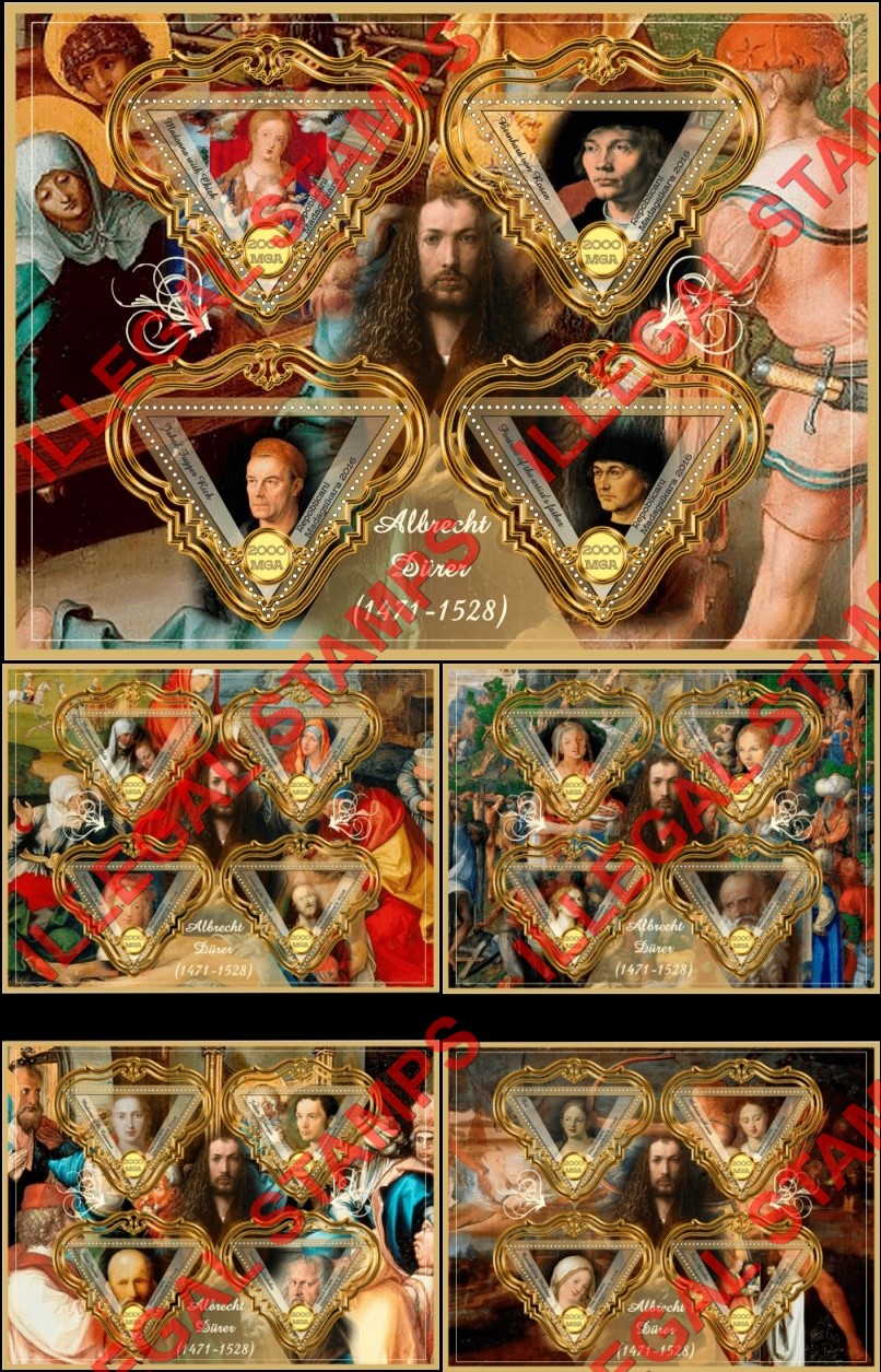 Madagascar 2016 Paintings by Albrecht Durer Illegal Stamp Souvenir Sheets of 4 Madagascar 2016 Paintings by Albrecht Durer Illegal Stamp Souvenir Sheets of 4