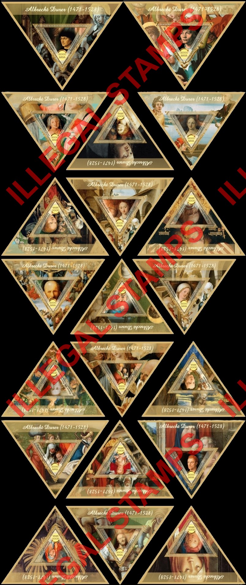 Madagascar 2016 Paintings by Albrecht Durer Illegal Stamp Souvenir Sheets of 1 Madagascar 2016 Paintings by Albrecht Durer Illegal Stamp Souvenir Sheets of 1