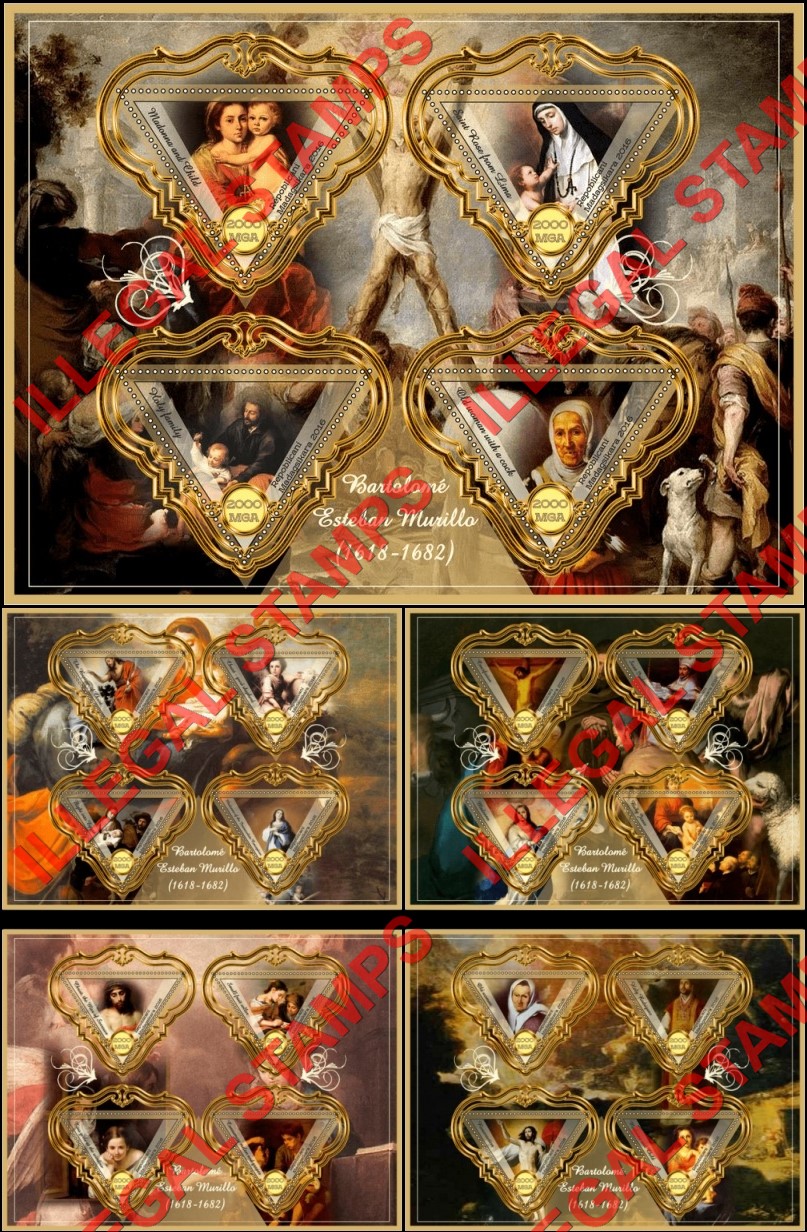 Madagascar 2016 Paintings by Bartolome Esteban Murillo Illegal Stamp Souvenir Sheets of 4 Madagascar 2016 Paintings by Bartolome Esteban Murillo Illegal Stamp Souvenir Sheets of 4