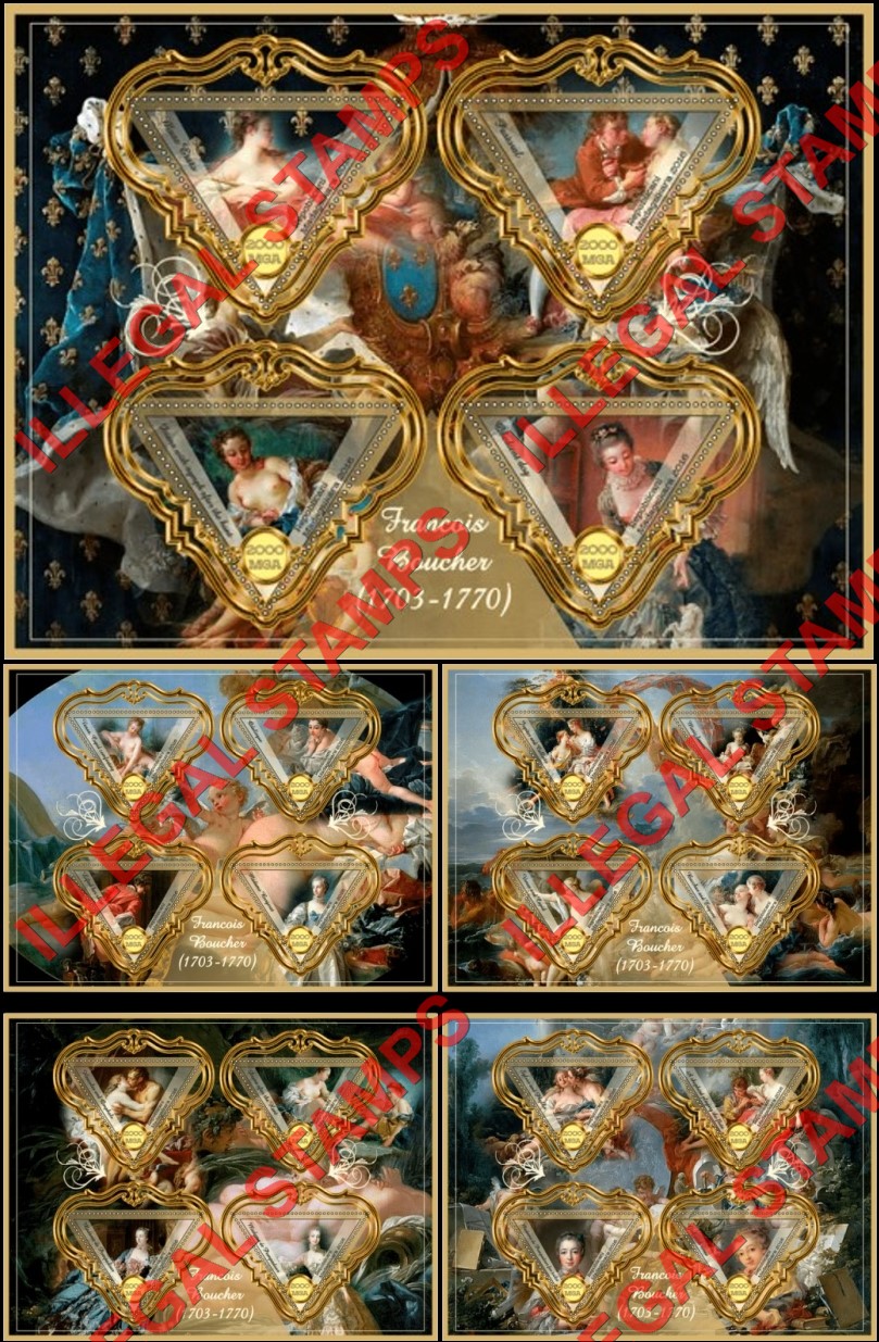 Madagascar 2016 Paintings by Francois Boucher Illegal Stamp Souvenir Sheets of 4 Madagascar 2016 Paintings by Francois Boucher Illegal Stamp Souvenir Sheets of 4