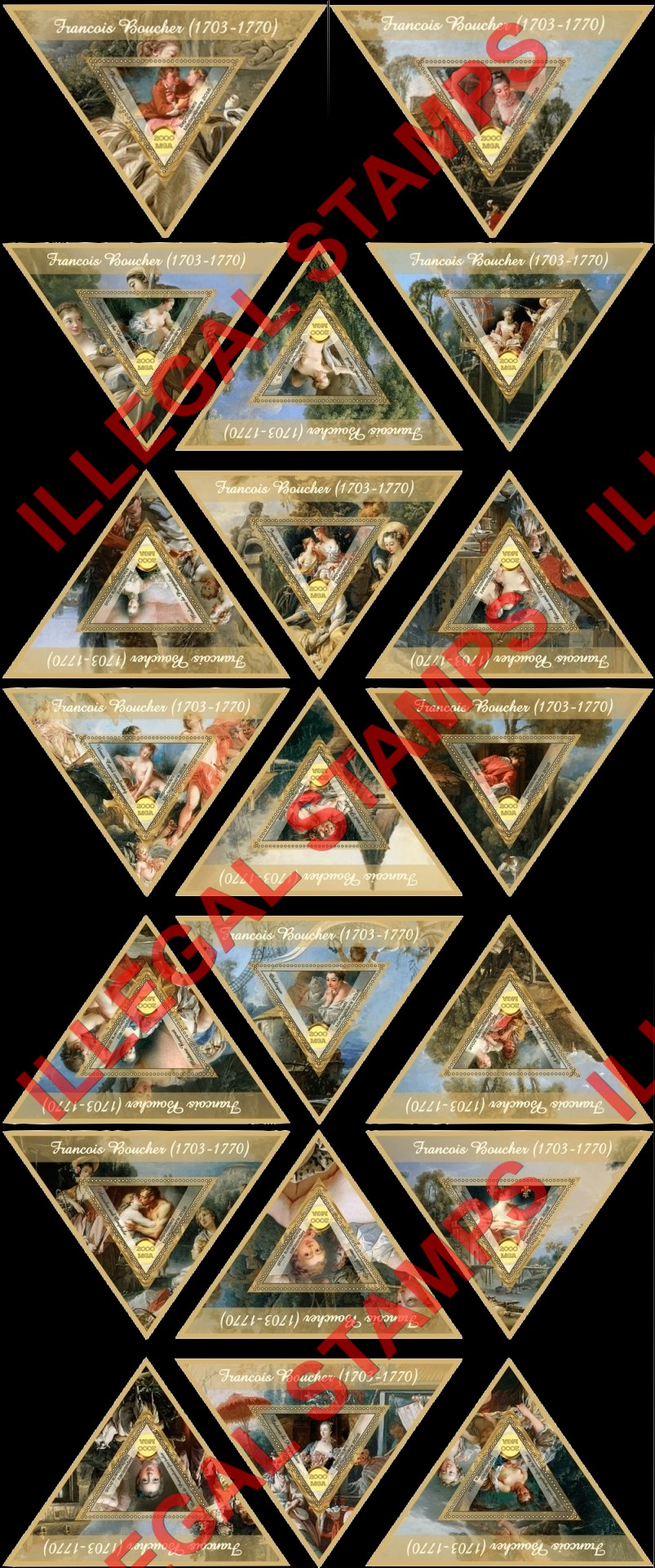 Madagascar 2016 Paintings by Francois Boucher Illegal Stamp Souvenir Sheets of 1 Madagascar 2016 Paintings by Francois Boucher Illegal Stamp Souvenir Sheets of 1
