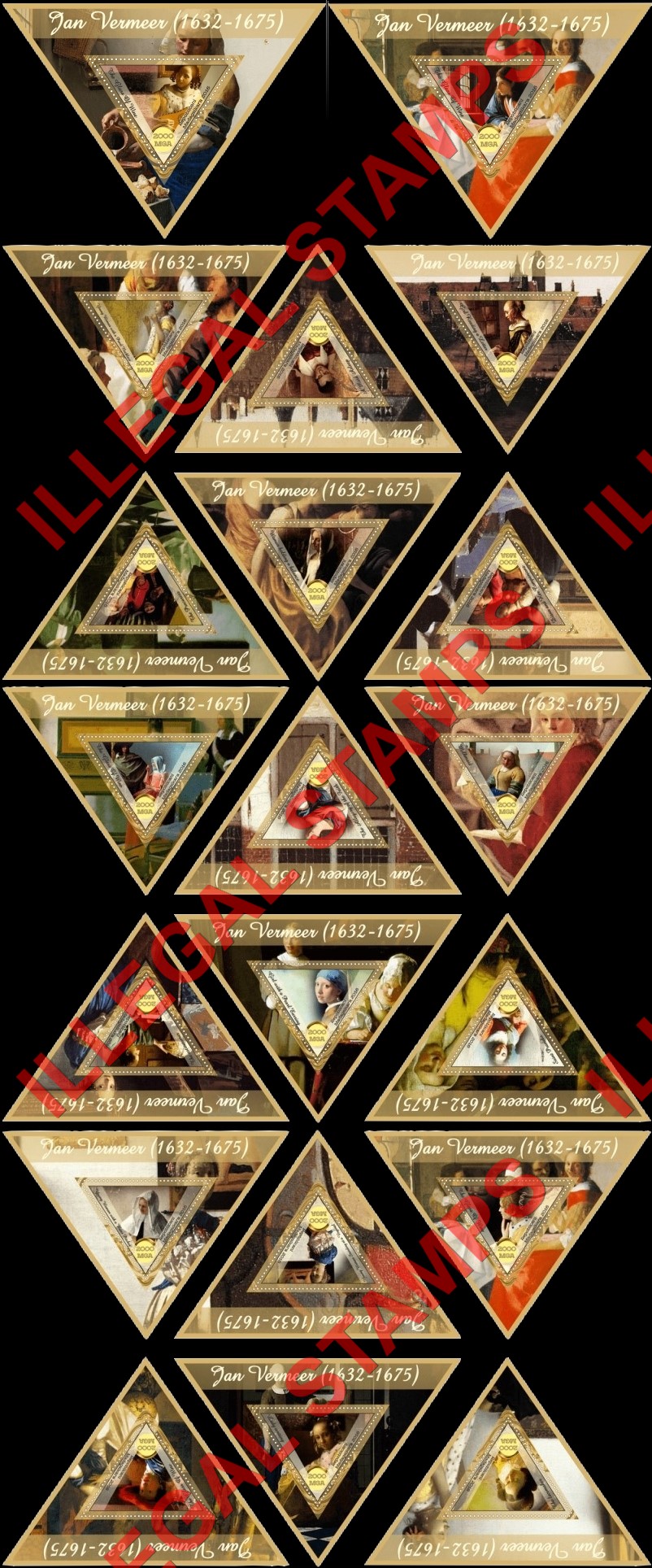 Madagascar 2016 Paintings by Jan Vermeer Illegal Stamp Souvenir Sheets of 1 Madagascar 2016 Paintings by Jan Vermeer Illegal Stamp Souvenir Sheets of 1