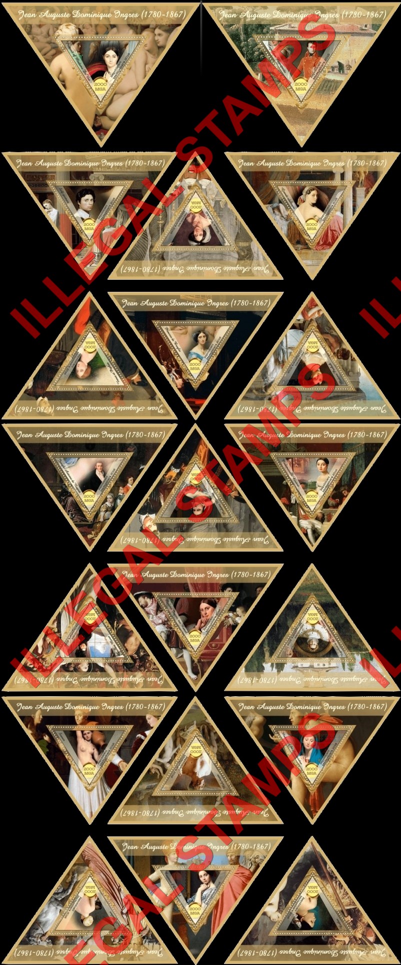 Madagascar 2016 Paintings by Jean Auguste Dominique Ingres Illegal Stamp Souvenir Sheets of 1 Madagascar 2016 Paintings by Jean Auguste Dominique Ingres Illegal Stamp Souvenir Sheets of 1