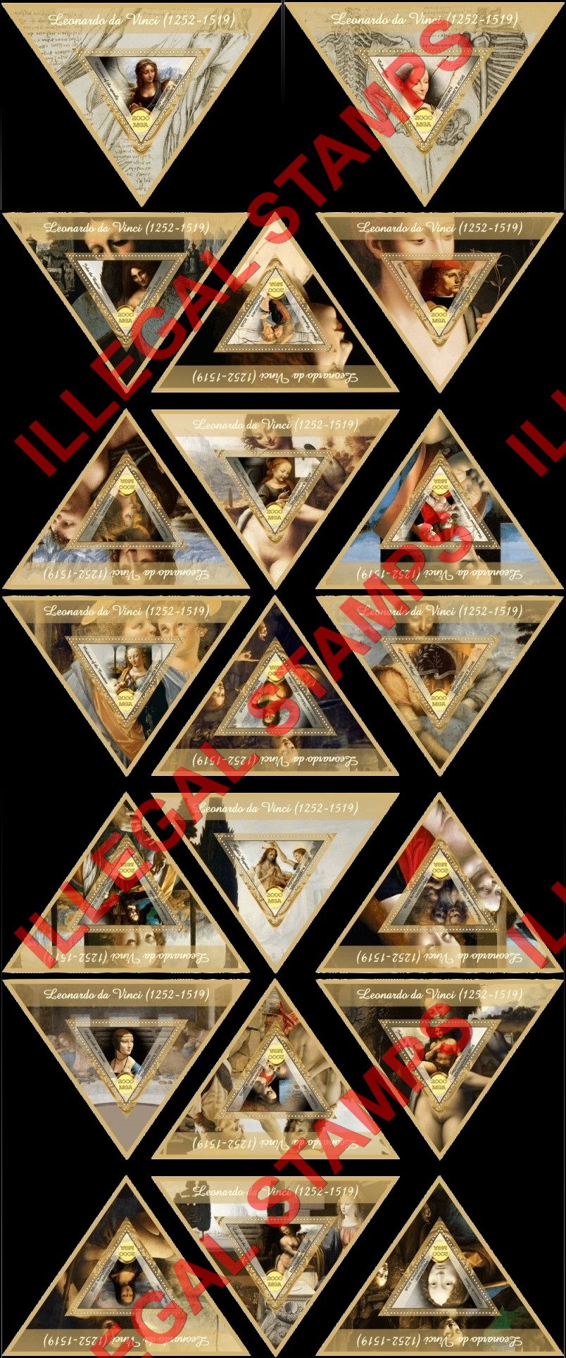 Madagascar 2016 Paintings by Leonardo da Vinci Illegal Stamp Souvenir Sheets of 1 Madagascar 2016 Paintings by Leonardo da Vinci Illegal Stamp Souvenir Sheets of 1