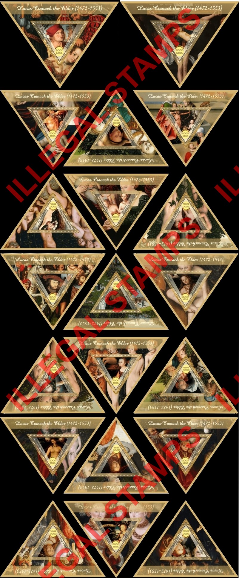 Madagascar 2016 Paintings by Lucas Cranach the Elder Illegal Stamp Souvenir Sheets of 1 Madagascar 2016 Paintings by Lucas Cranach the Elder Illegal Stamp Souvenir Sheets of 1