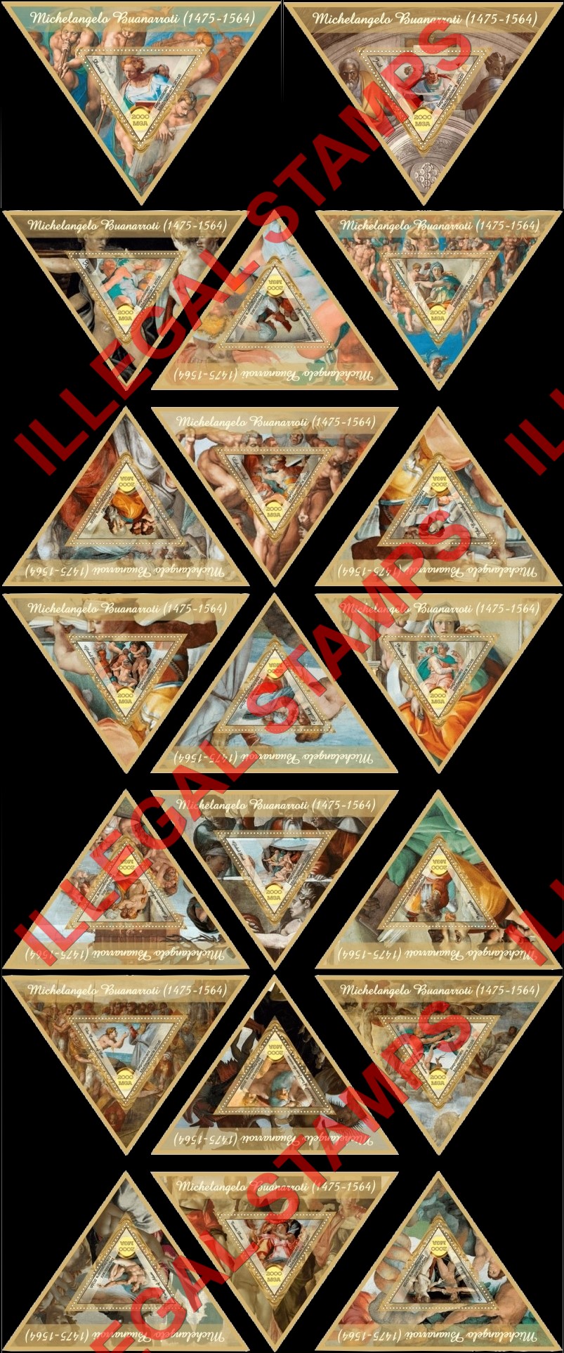 Madagascar 2016 Paintings by Michelangelo Buonarroti Illegal Stamp Souvenir Sheets of 1 Madagascar 2016 Paintings by Michelangelo Buonarroti Illegal Stamp Souvenir Sheets of 1