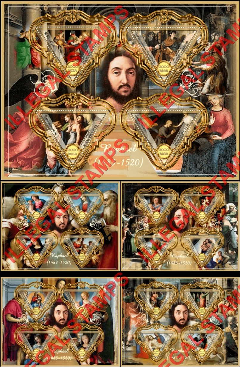 Madagascar 2016 Paintings by Raphael Illegal Stamp Souvenir Sheets of 4 Madagascar 2016 Paintings by Raphael Illegal Stamp Souvenir Sheets of 4