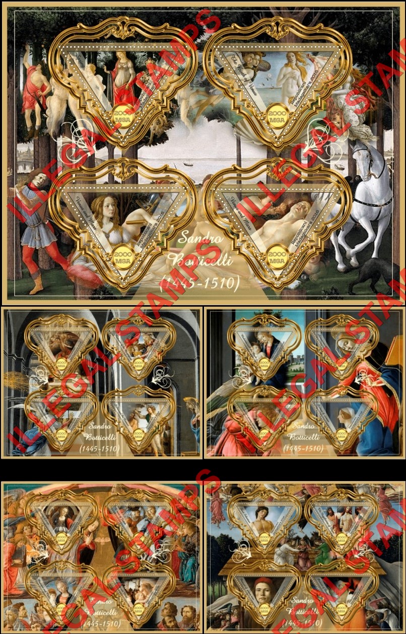 Madagascar 2016 Paintings by Sandro Botticelli Illegal Stamp Souvenir Sheets of 4 Madagascar 2016 Paintings by Sandro Botticelli Illegal Stamp Souvenir Sheets of 4