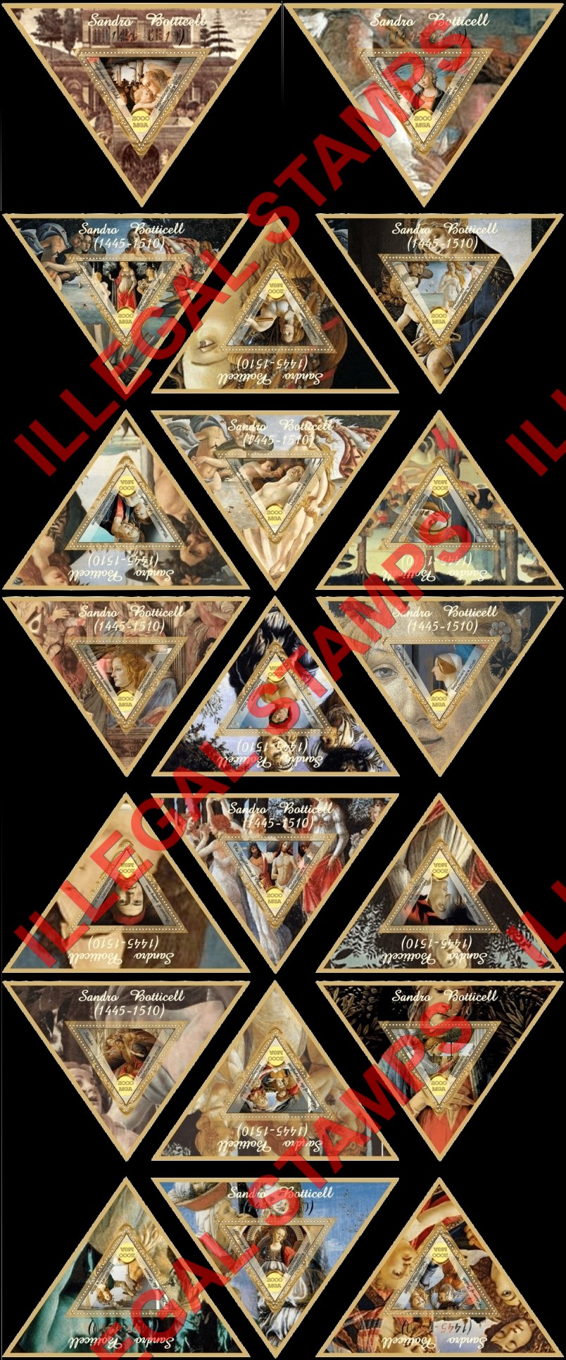 Madagascar 2016 Paintings by Sandro Botticelli Illegal Stamp Souvenir Sheets of 1 Madagascar 2016 Paintings by Sandro Botticelli Illegal Stamp Souvenir Sheets of 1