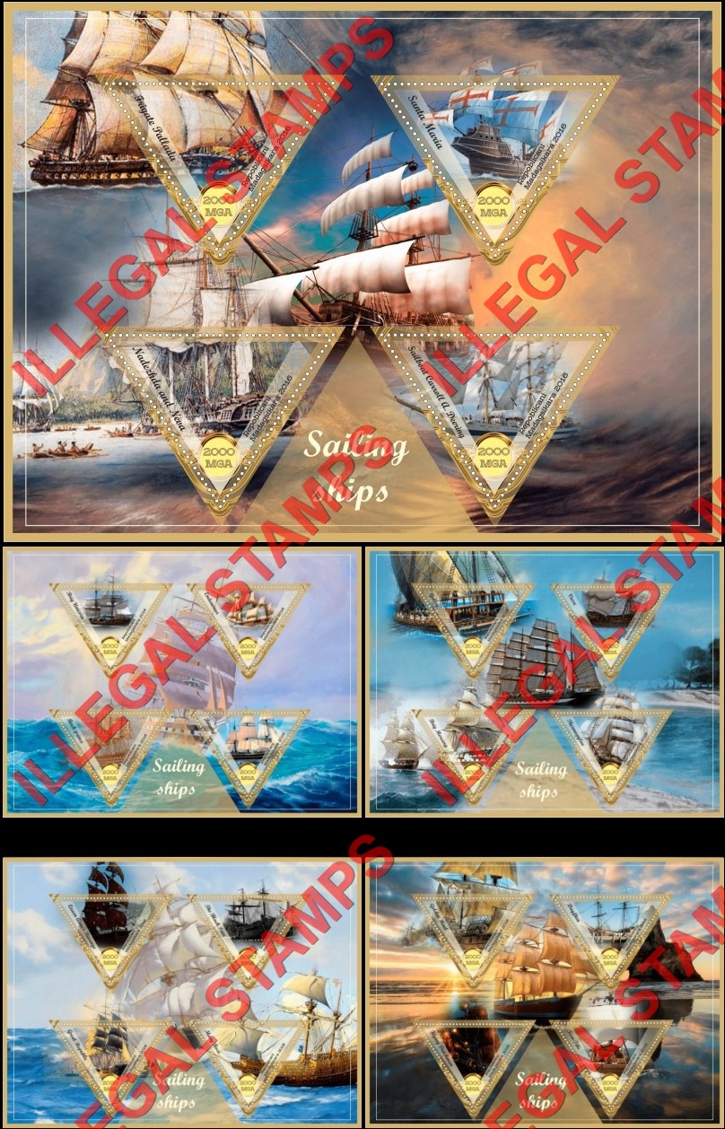 Madagascar 2016 Sailing Ships Illegal Stamp Souvenir Sheets of 4 Madagascar 2016 Sailing Ships Illegal Stamp Souvenir Sheets of 4