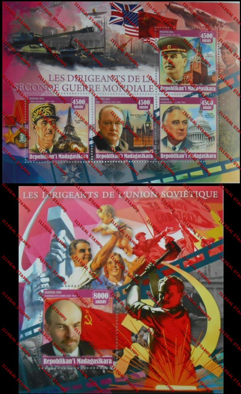 Madagascar 2016 The Leaders of the Soviet Union Illegal Stamp Souvenir Sheets of 4 and 1 Madagascar 2016 The Leaders of the Soviet Union Illegal Stamp Souvenir Sheets of 4 and 1