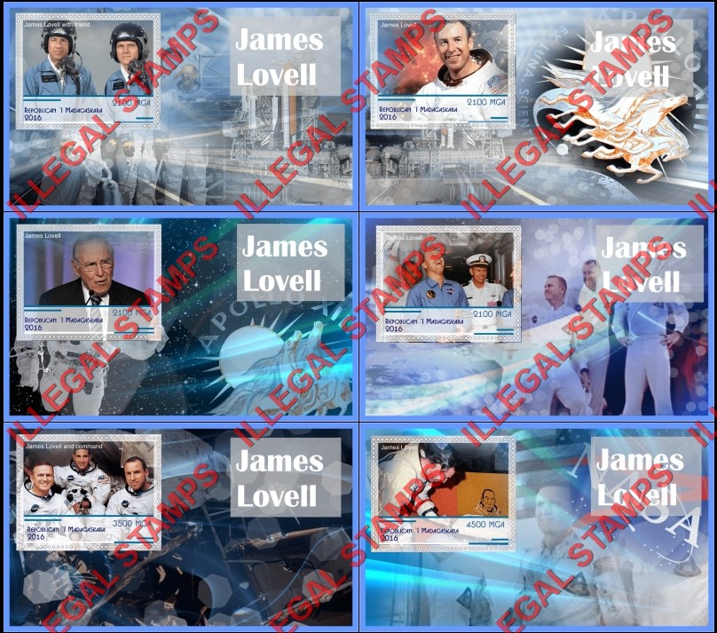 Madagascar 2016 Space Astronaut James Lovell Illegal Stamp Souvenir Sheets of 1 Madagascar 2016 Space Astronaut James Lovell Illegal Stamp Souvenir Sheets of 1