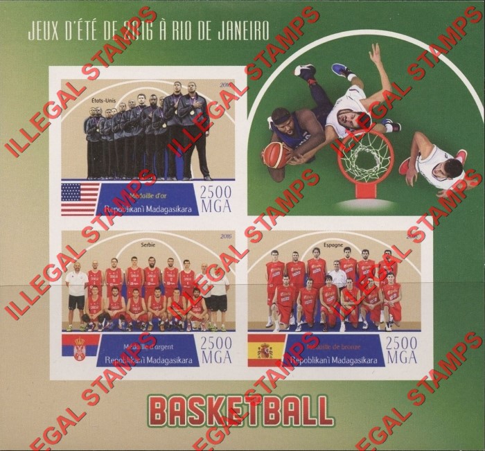Madagascar 2016 Summer Olympics Basketball Illegal Stamp Souvenir Sheet of 3 Madagascar 2016 Summer Olympics Basketball Illegal Stamp Souvenir Sheet of 3