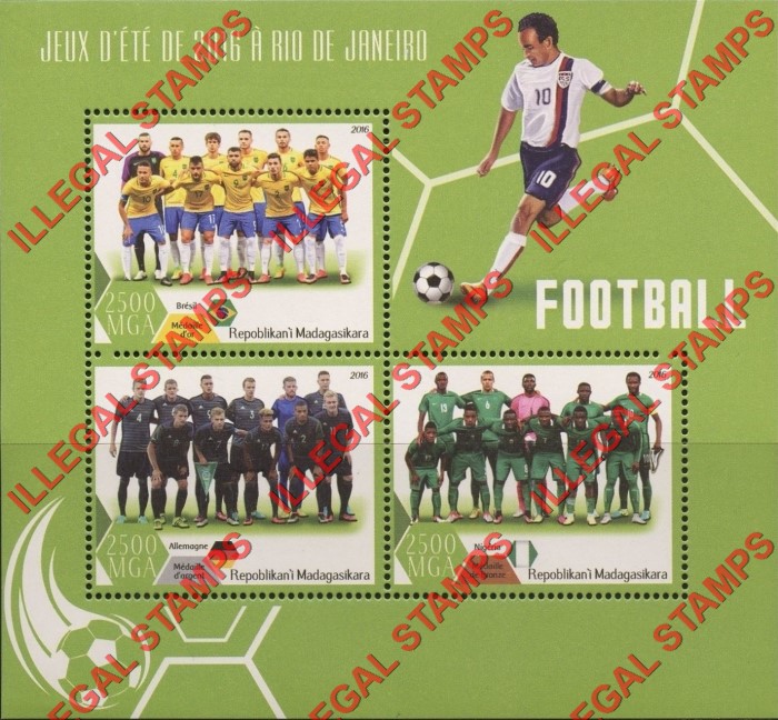 Madagascar 2016 Summer Olympics Soccer Illegal Stamp Souvenir Sheet of 3 Madagascar 2016 Summer Olympics Soccer Illegal Stamp Souvenir Sheet of 3