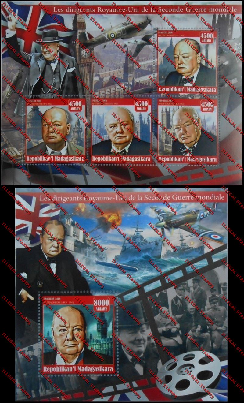Madagascar 2016 The United Kingdom Leaders of the Second World War Illegal Stamp Souvenir Sheets of 4 and 1 Madagascar 2016 The United Kingdom Leaders of the Second World War Illegal Stamp Souvenir Sheets of 4 and 1