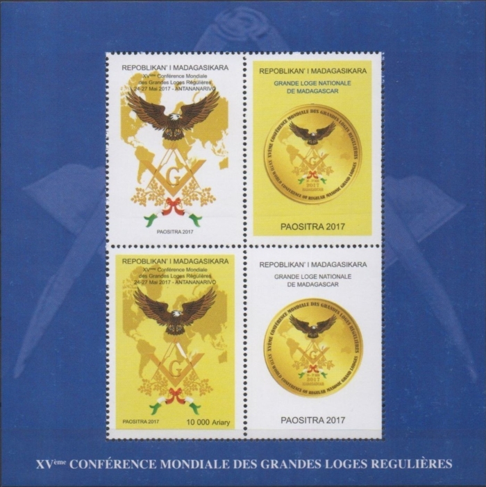 Madagascar 2017 15th World Conference Of Masonic Lodges, Tananarive Souvenir Sheet with Labels Scott 1649a Madagascar 2017 15th World Conference Of Masonic Lodges, Tananarive Souvenir Sheet with Labels Scott 1649a