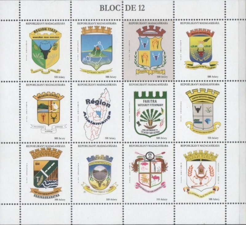 Madagascar 2017 Regional Coat of Arms of Madagascar Pane of 12 Madagascar 2017 Regional Coat of Arms of Madagascar Pane of 12