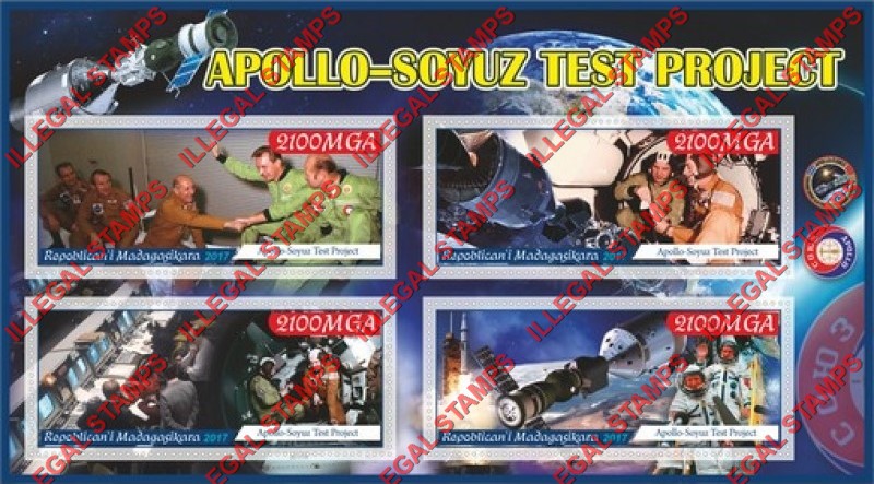 Madagascar 2017 Apollo Soyuz Test Project Illegal Stamp Souvenir Sheet of 4 Madagascar 2017 Apollo Soyuz Test Project Illegal Stamp Souvenir Sheet of 4