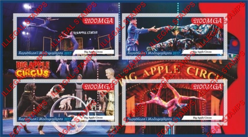 Madagascar 2017 Big Apple Circus Illegal Stamp Souvenir Sheet of 4 Madagascar 2017 Big Apple Circus Illegal Stamp Souvenir Sheet of 4